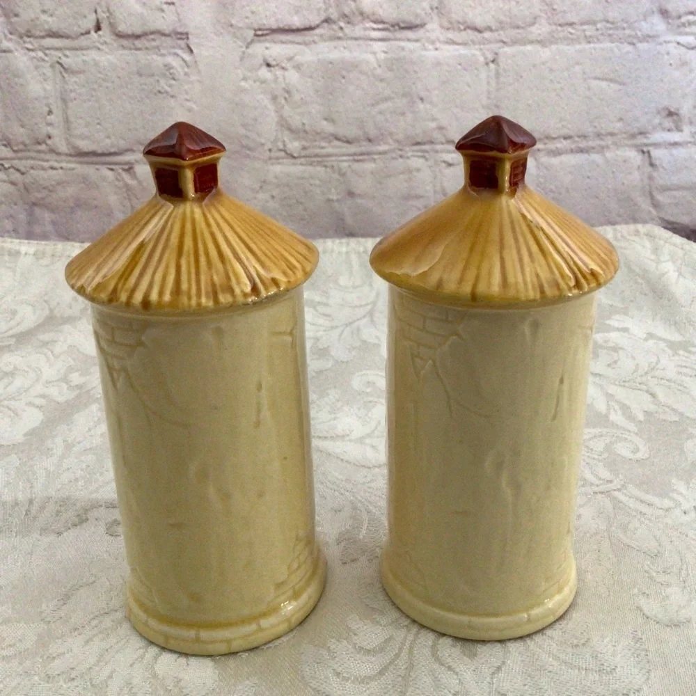Vintage Ceramic Waterwheel Cottage Salt and Pepper Shaker Set Japan